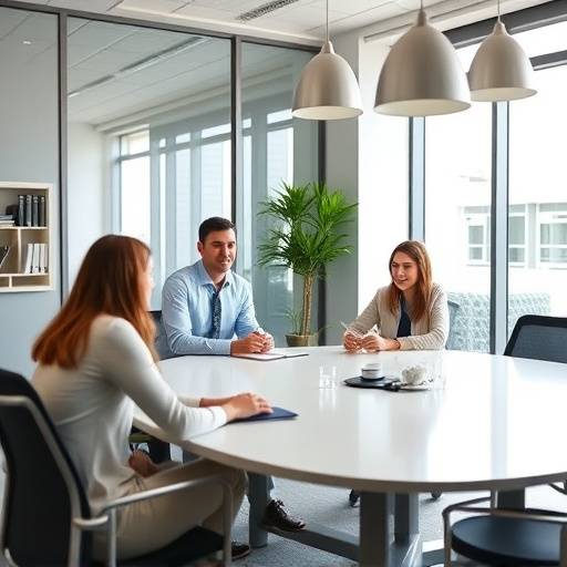 Un consultor trabajando con un equipo en una sala de reuniones moderna en Buenos Aires